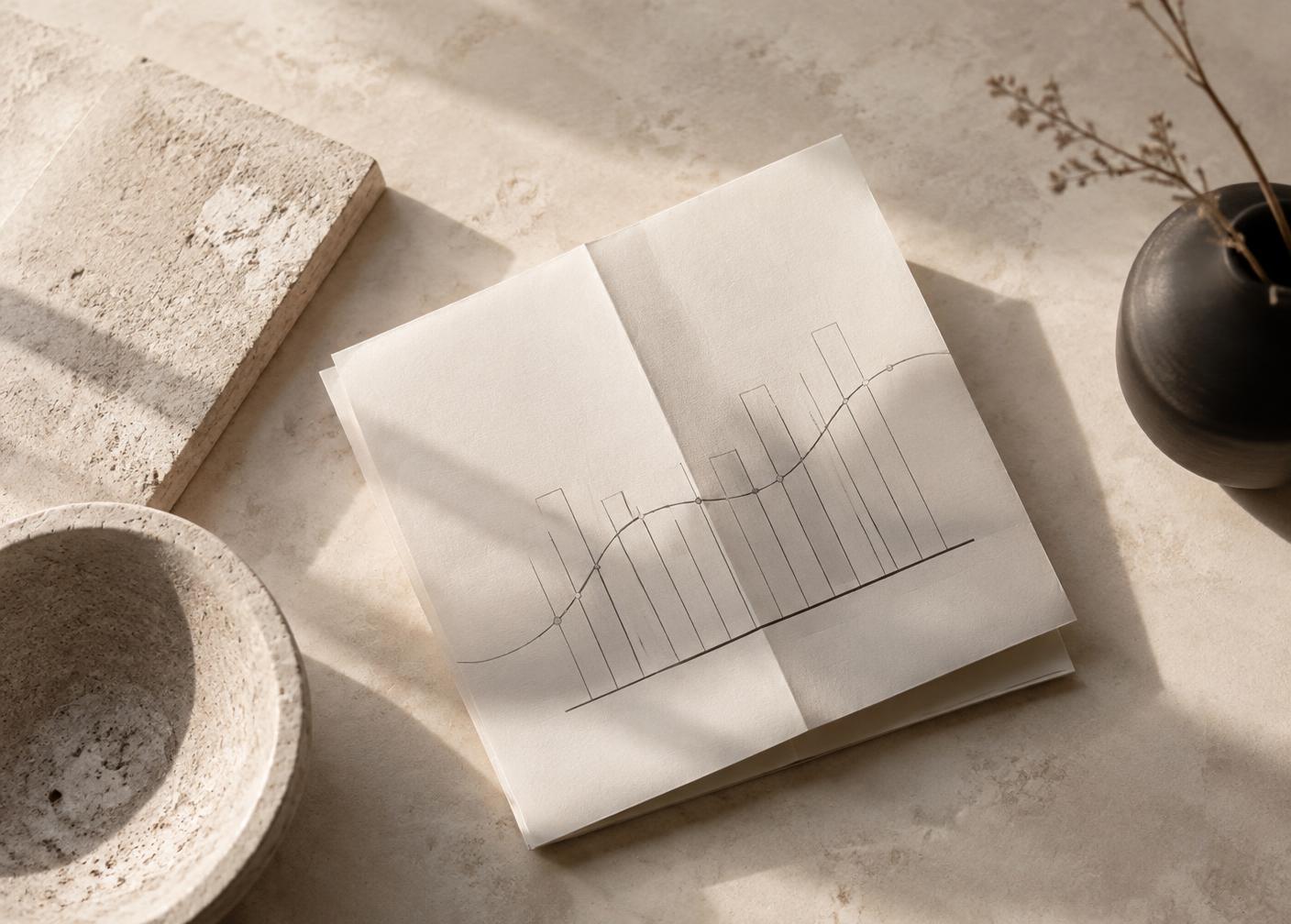 A printed analysis resting on a limestone surface in soft light